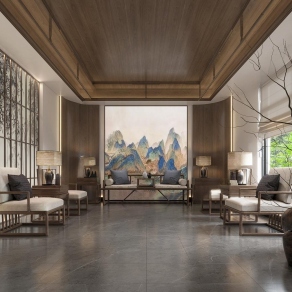 新中式会客厅3D模型下载